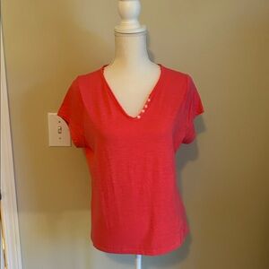 DKNY Short Sleeve V-Neck Top - Coral